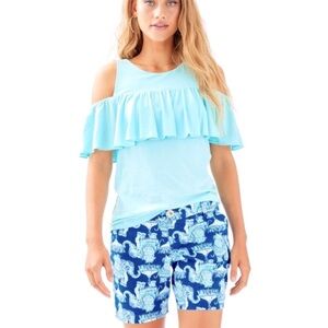 Lilly Pulitzer Jayne Shorts Deep Indigo Joy Ride Elephants Cotton Blue 7" Size 2